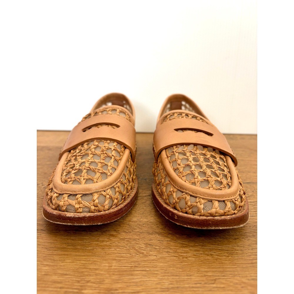 Loeffler Randall Rachel Women's Size 8 Tan Raffia Penny Loafers Coastal Preppy - Picture 2 of 4